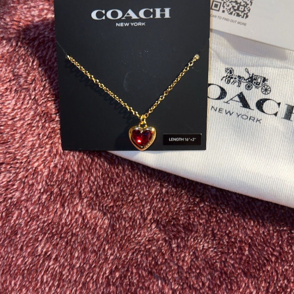 Coach Gold Necklace with Red Heart Pendant